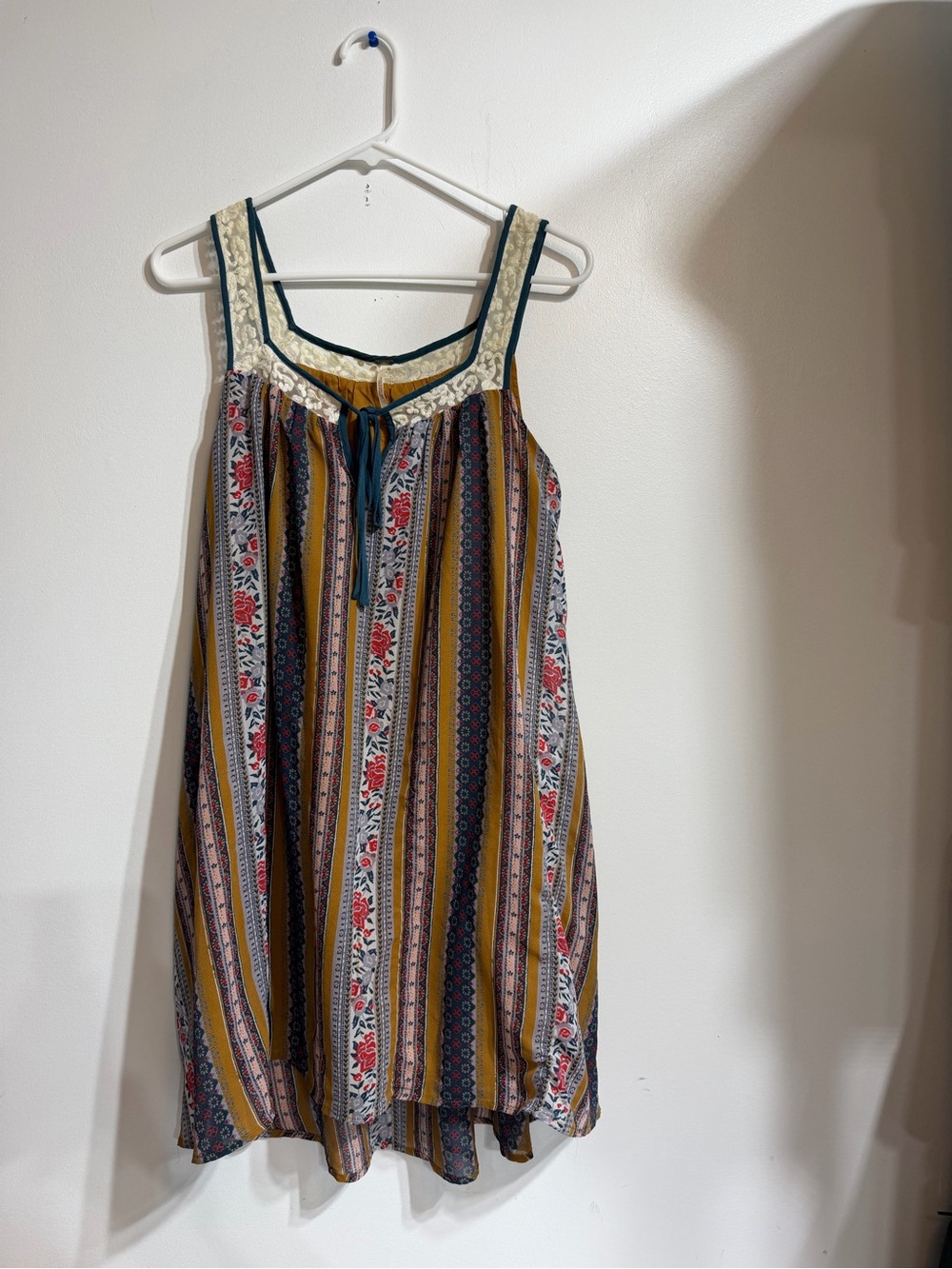 Free People Boho Striped Lace Slip Mini Dress Mustard Yellow XS Bohemian